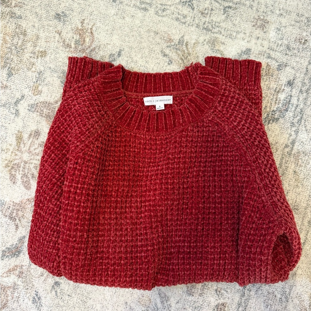 Cozy Red Waffle Knit Sweater